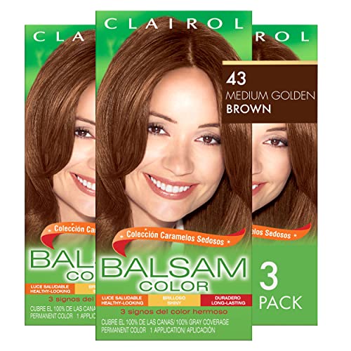 Clairol Balsam Kalıcı Saç Boyası, 43 Orta Altın Kahverengi Saç Rengi, 3 Sayım