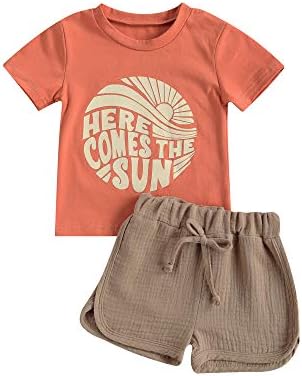 Erkek bebek Yaz Giysileri İşte Geliyor Güneş T-Shirt Tops Elastik Bel Şort Set 2 Adet Toddler Rahat Kıyafetler