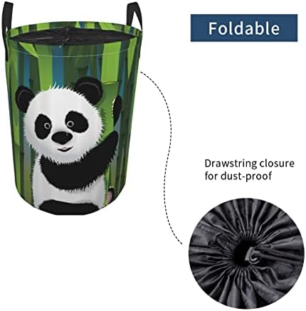 Panda Yuvarlak Tunik Kirli Cep Su Geçirmez Büyük Oxford Kumaş Katlanabilir Çamaşır Depolama Sepeti Kirli Giysiler Çanta