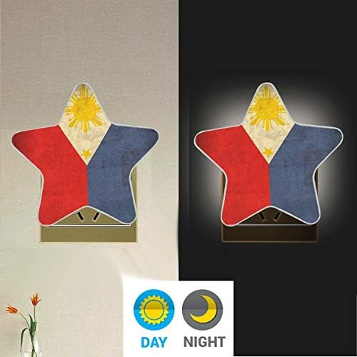 Retro Filipin Bayrağı Vintage Plug-in Alacakaranlıktan Şafağa Sensörlü LED Gece Lambası Yıldız Şekli Lambası