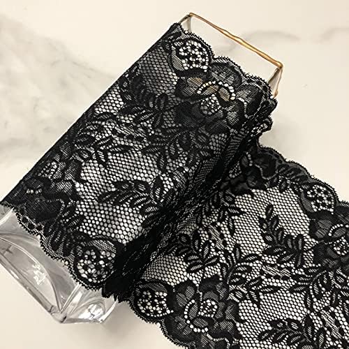 Dantel Diyar 6 1/2 inç Genişliğinde Siyah Sıkı dantel Şerit Elastik süs kumaşı Çiçek Desenli Gelin Düğün Süslemeleri, Dikiş DIY