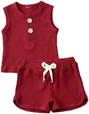 0-4Y Toddler Erkek Bebek Yaz Giysileri Düz Renk Kaburga Örme Kolsuz Tank Top Şort ile 2 Parça Rahat Kıyafetler Set