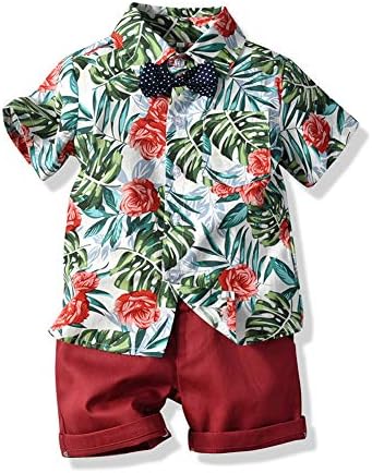 JunNeng Yürüyor Erkek Bebek Şort Setleri Hawaii Kıyafet, Bebek Çocuk Çiçek Kısa Kollu Gömlek Üst+şort Takım Elbise Bırakın