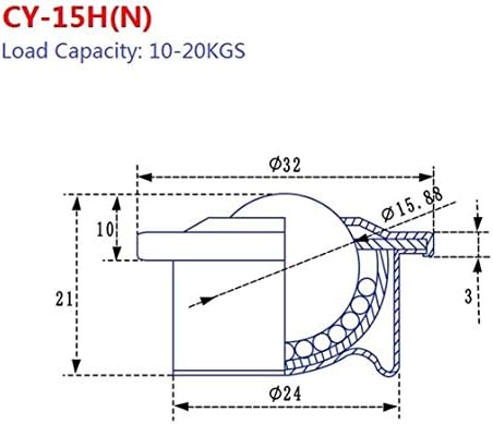 JINLI-CASE Tekerlekler CY-15H (N) 5/8 inç Naylon Plastik Top Çelik Kabuk Damızlık Dağı Topu Transfer Ünitesi Yük Kapasitesi 10