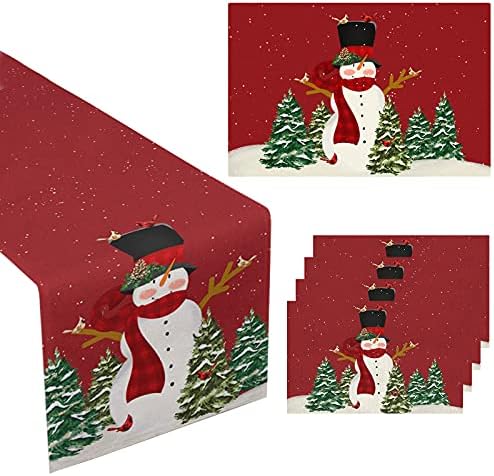 Masa Koşucu Yer Mat Paspas Noel Ev Dekorasyon 6 Set, gül Kırmızı Masa Dresser ile Noel Ağacı Kar Tanesi Festivali Dekor için