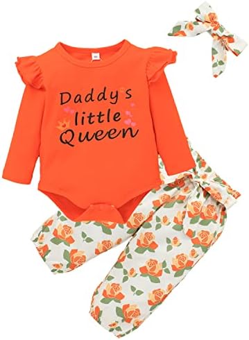 AOWKULAE Bebek Bebek Kız Giysileri Kıyafetler Set, Fırfır Bodysuit Romper Çiçek Pantolon Tops
