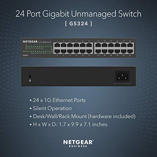 NETGEAR 24 Bağlantı Noktalı Gigabit Ethernet Yönetilmeyen Anahtar (GS324) - Masaüstü, Duvar veya Raf Montajı, Sessiz Çalışma