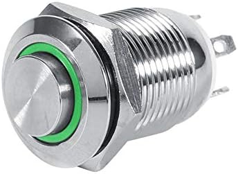 12mm Araba LED Güç Push Button Anahtarı, Keenso 1NO Su Geçirmez Metal Anlık Push Button Daire Anahtarı 4 Pin (Yeşil)
