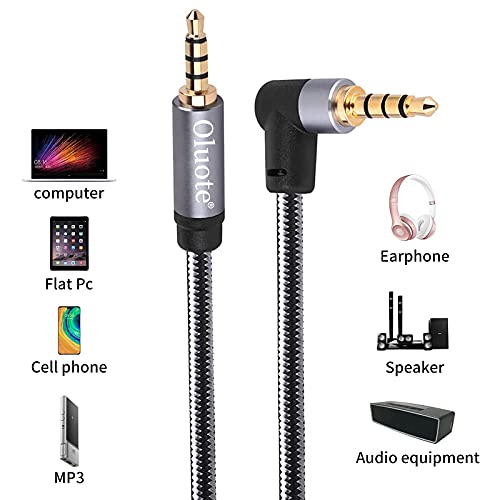Oluote TRRS 3.5 mm Ses Kablosu, 3.5 mm Erkek-Erkek 90 Derece Ses Stereo HiFi Kablosu, Araba, Akıllı Telefonlar, Hoparlörler,