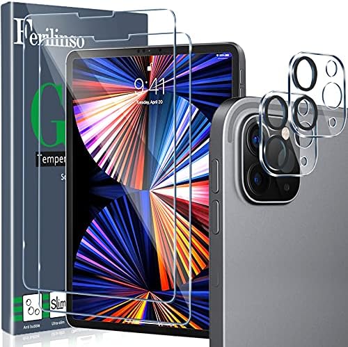 Ferilinso iPad için Tasarlanmış Pro 12.9 İnç 2020 2021 4th 5th Nesil Cam Ekran Koruyucu, 2 Paketi Temperli Cam ile 2 Paketi Kamera