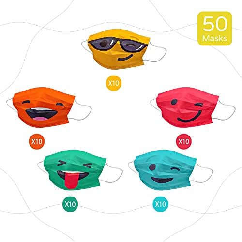 AZchose Tek Kullanımlık Yüz Maskesi Tasarımı 50 paket Tek tek sarılmış, 5 Renkli 3 katlı Baskılı Maske, Kadınlar, Gençler ve