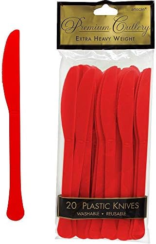ELEGANI sevgililer Günü Tema Parti Malzemeleri ile Uyumlu, Sofra; Kırmızı Prim Plastik Bıçaklar 20ct (3X Paketi)