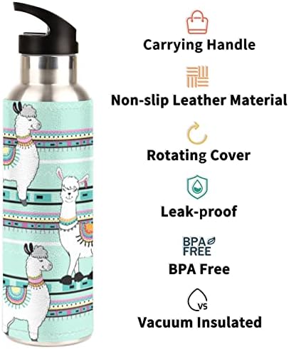 Yalıtımlı Su Şişesi ile Nemlendirici Saman Sevimli Tribal Llama Paslanmaz Çelik Su Şişesi Kolu ile Vakum BPA Ücretsiz Spor Su