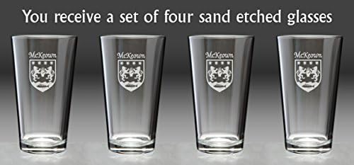 McKeown İrlanda Arması Bira Bardağı - 4'lü Set (Kumla Kazınmış)