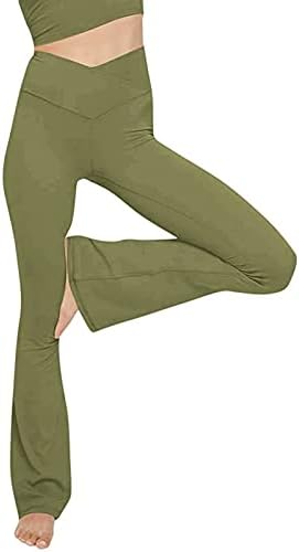 Kadın Yüksek Belli Crossover Yoga Pantolon Boot-Cut Pantolon Streç Egzersiz Spor Flare Tayt Hiçbir See Through