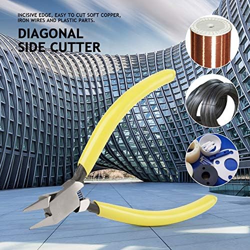 Diyagonal Kesme Pensesi, Yan Kesiciler Kablo ve Tel Boruyu Kesmek için Yaylı Yüksek Karbonlu Çelik Tel Gömme Kesiciler Sarı (10cm