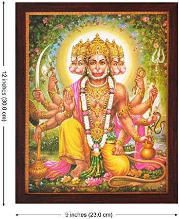 Panchmukhi Duruşunda Hanumna, İbadet Amaçlı Çerçeveli Kutsal bir Hindu Dini Poster Tablosu