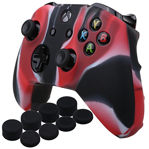 YoRHa Silikon Kapak Kılıf Microsoft Xbox One X & Xbox One S denetleyici x 1 (kamuflaj kırmızı) Pro thumb sapları İle 8 parça