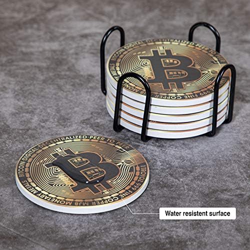 İçecekler için Bridgemore Fiziksel Bitcoin Bardak Altlıkları-İçecekler için 6 Seramik Bitcoin Coin Bardak Altlığı Seti Tutucu