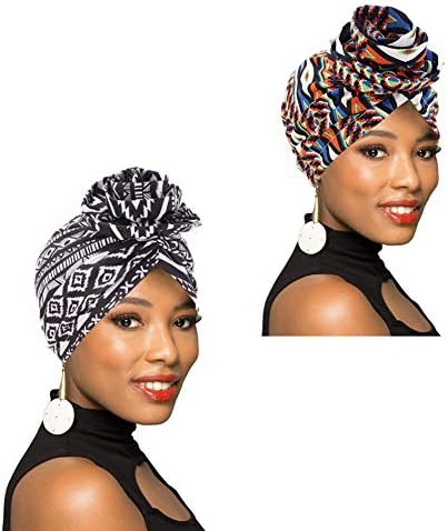 1 Pack / 2 Packs Kadınlar Türban Afrika Desen Headwrap Beanie Ön-Tied Bonnet Kemo Cap Saç Dökülmesi Şapka