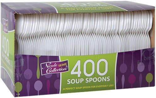 Nicole Home Collection Tek Kullanımlık Plastik Çorba Beyazı / 400 Kaşık Paketi, 400 Sayım