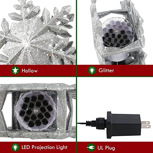 Noel Ağacı Topper, Dönen Kar Tanesi LED Projektör ile Ağaç Topper, Kar Tanesi Ağacı Topper, 3D Glitter Noel Ağacı Toppers, Light